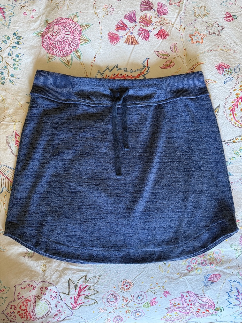 Athleta Heather Blue Knit Drawstring Mini Skirt, size S